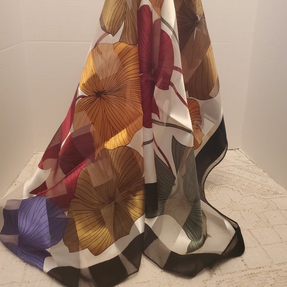 VTG ART SCARF SILKY ALL OVER ABSTRACT FLORAL - Picture 2 of 12
